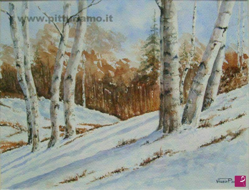 quadri in vendita online - Betulle nella neve