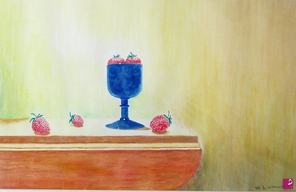 quadri in vendita online - Bicchiere blu e fragole    anno 1996  300€  disponibile