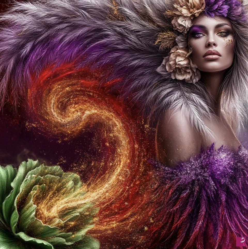 quadri in vendita online - Big feathers, women and flowers 