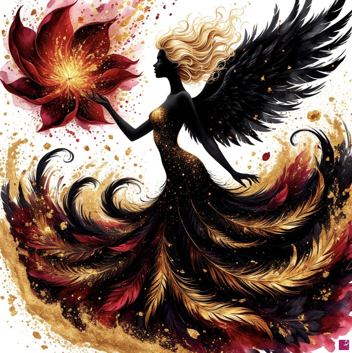quadri in vendita online - Big flower and black Angel 