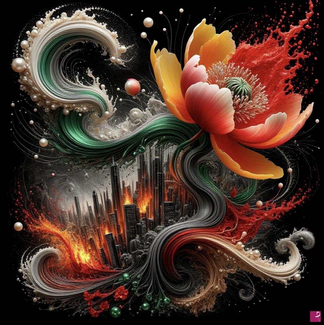 quadri in vendita online - Big flower fly on city