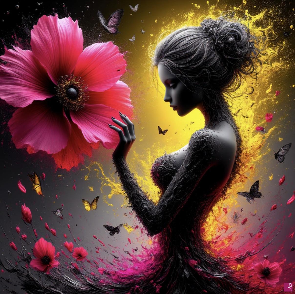 quadri in vendita online - Big flower, girl and back lights 