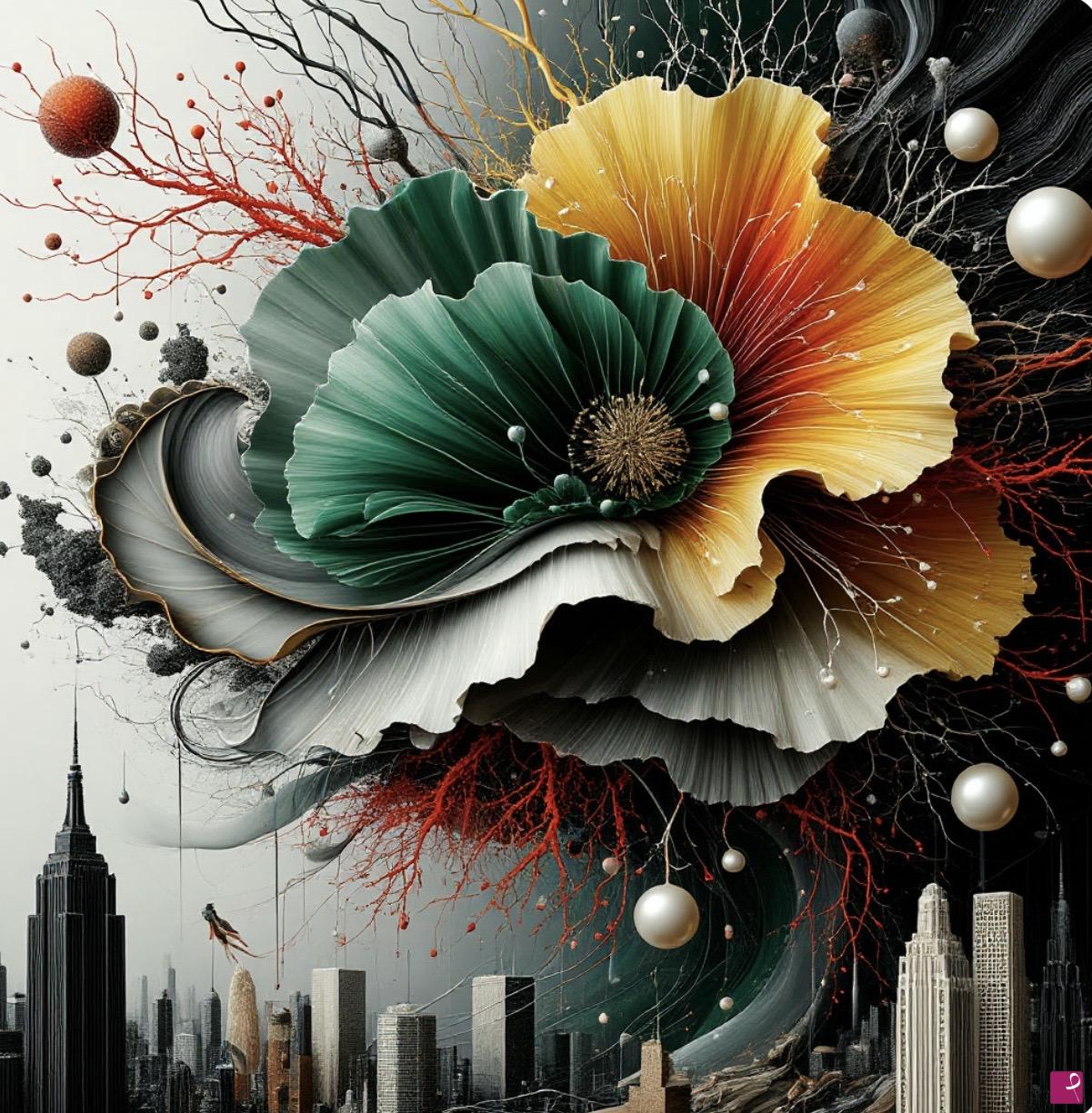 quadri in vendita online - Big flower on city 