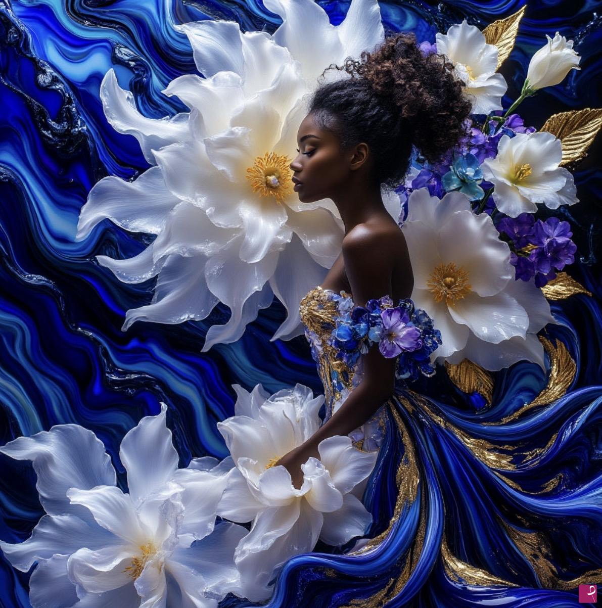 quadri in vendita online - Big flowers and girl 