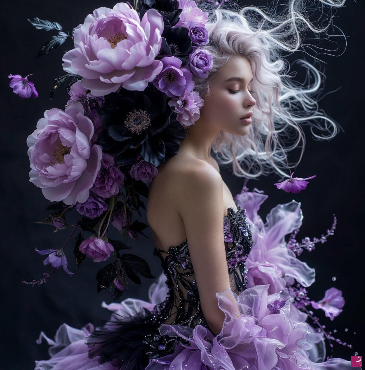 quadri in vendita online - Big flowers and woman 