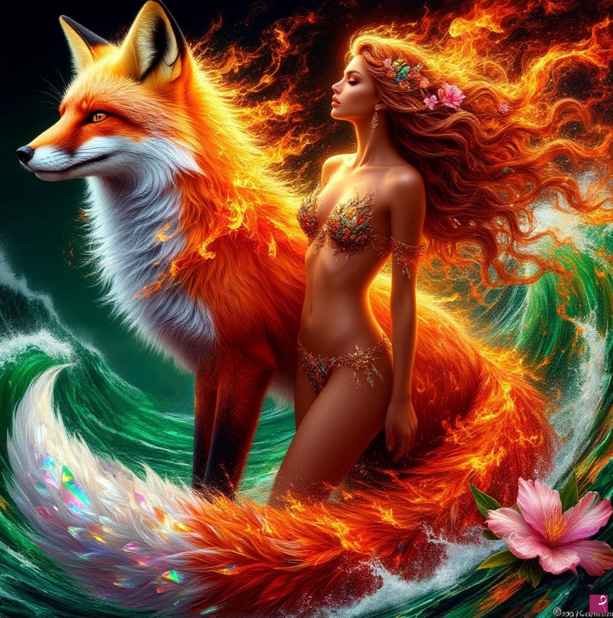 quadri in vendita online - Big Fox and girl 