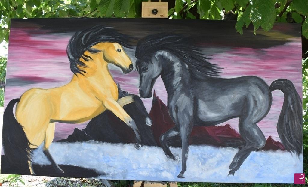 quadri in vendita online - BIG HUGE 4 FT. Horses love  fantasy original oil painting / Amore di Cavalli quadro dipinto originale su tela