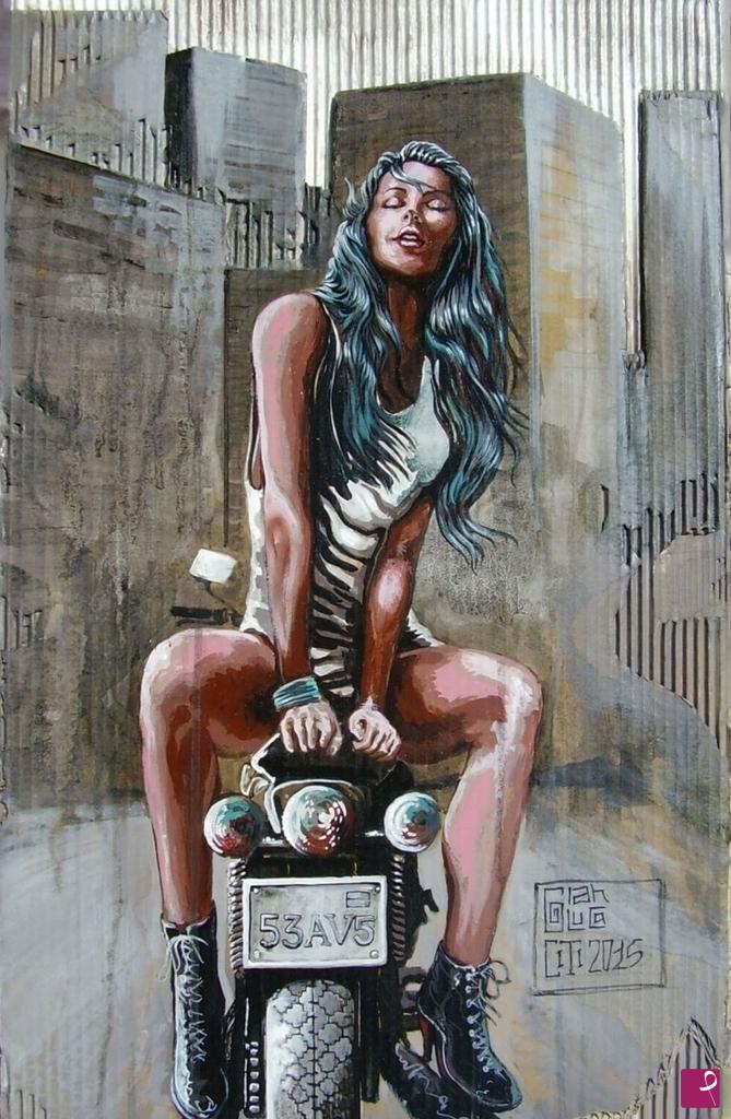 quadri in vendita online - Bike Girl in down town.