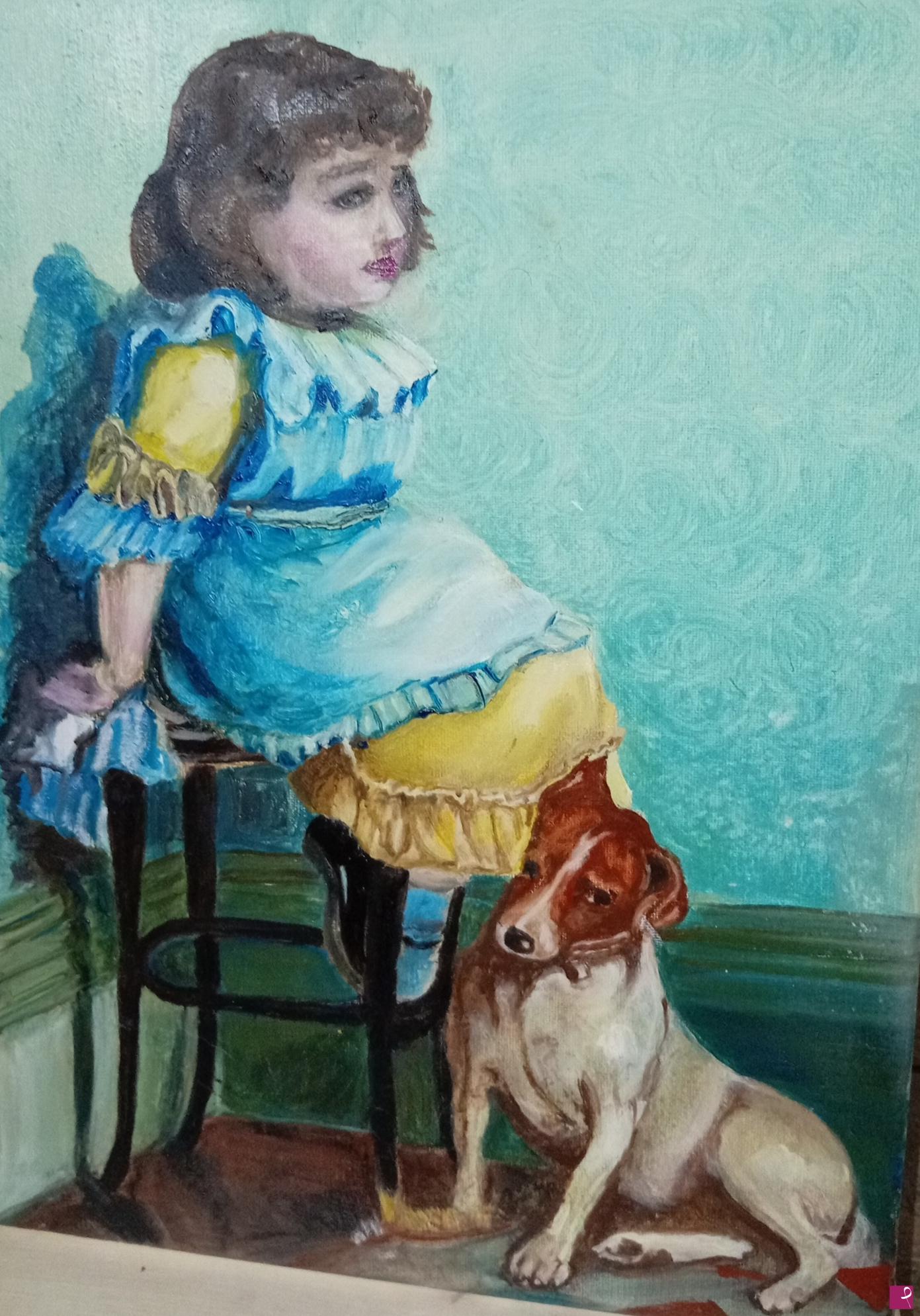 quadri in vendita online - Bimba con cane 