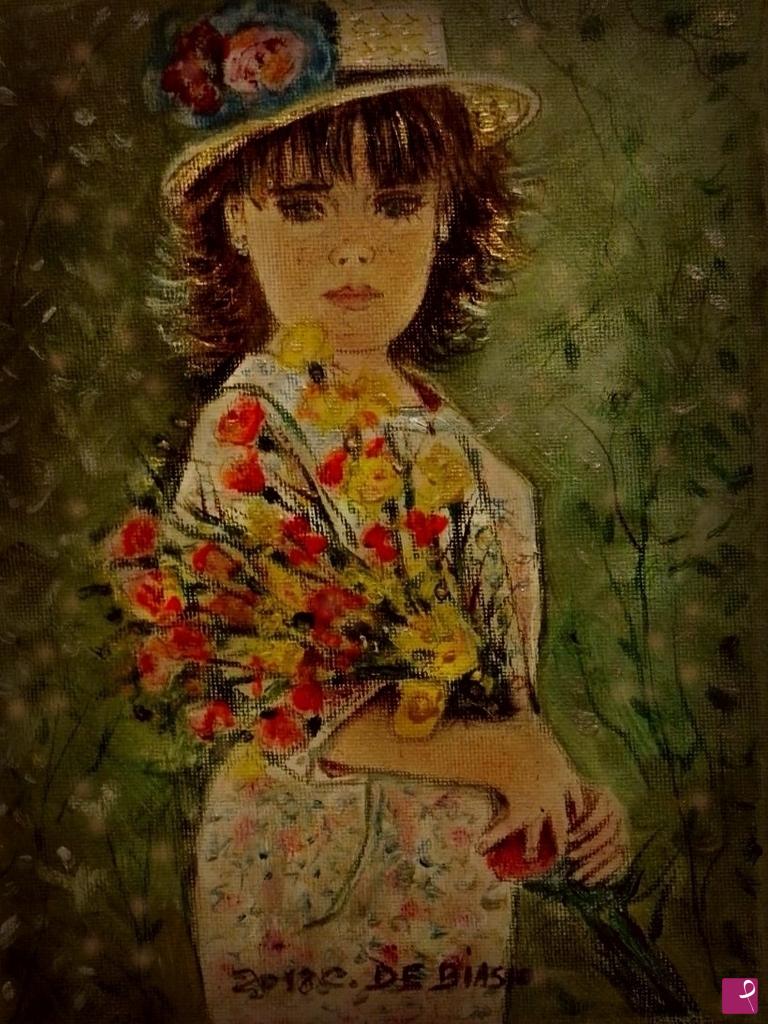 quadri in vendita online - bimba  con  fiori
