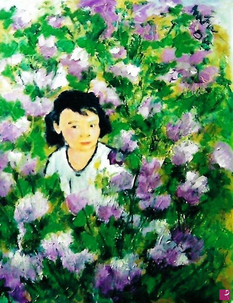 quadri in vendita online - Bimba tra i fiori