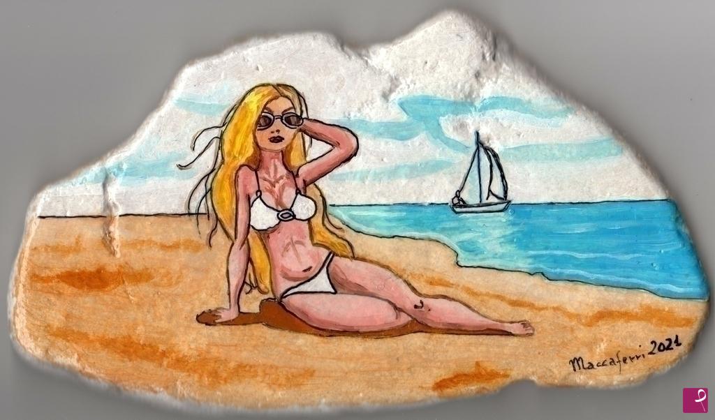 quadri in vendita online - Bionda al sole in spiaggia