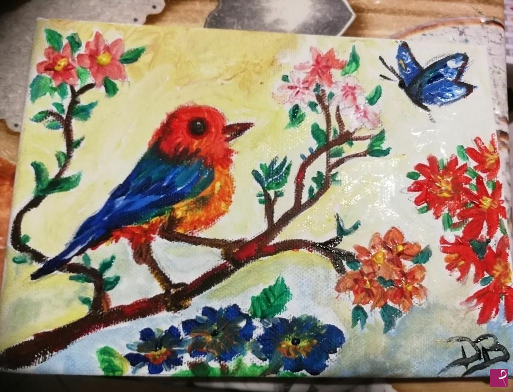 quadri in vendita online - Bird and butterfly