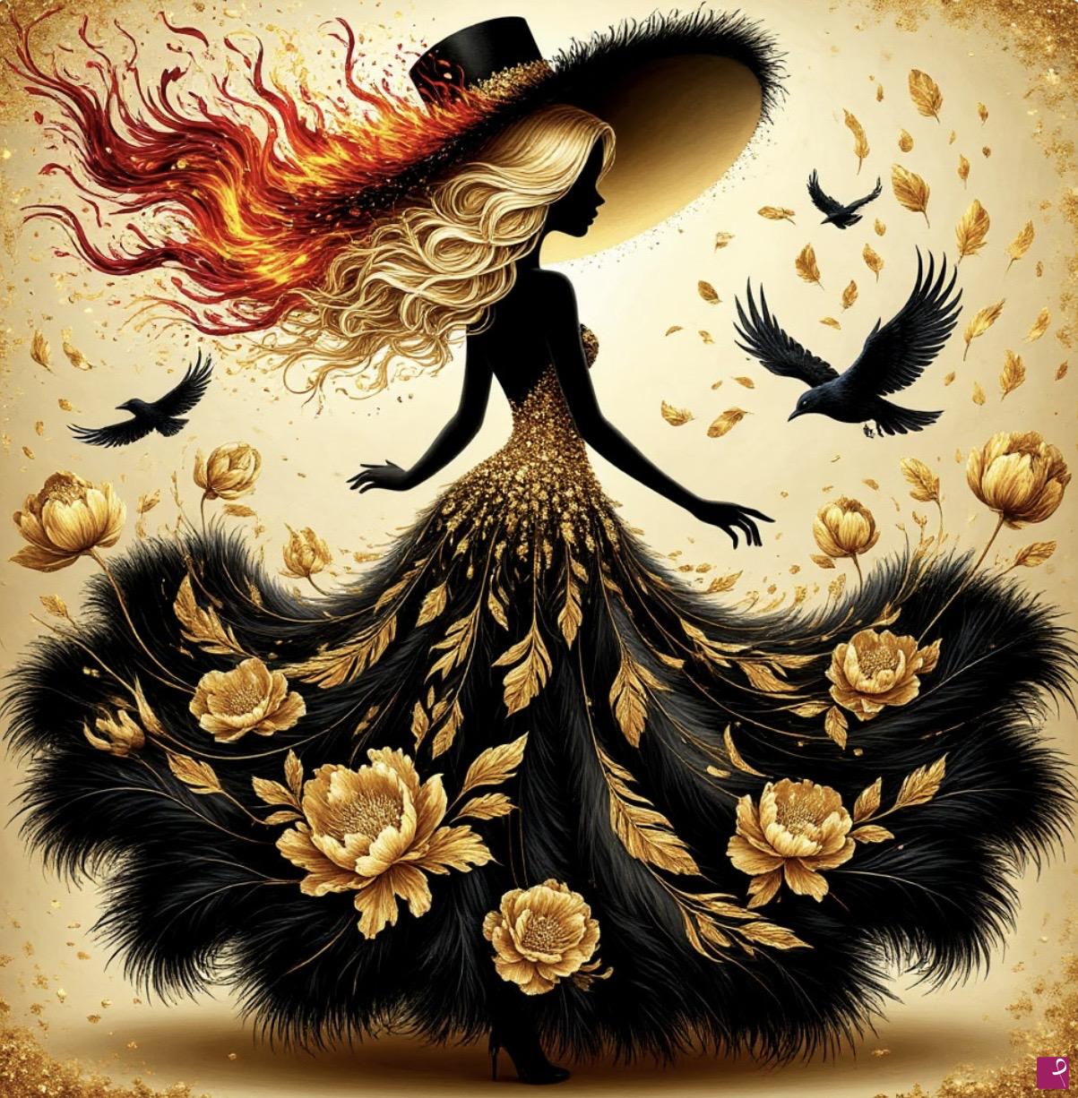 quadri in vendita online - Bird, woman in fire hat 