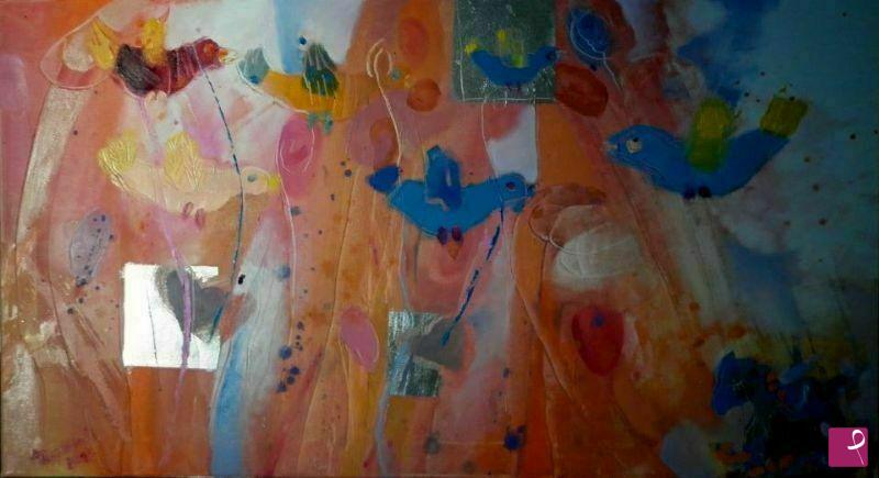 quadri in vendita online - ** Birds and Horses**,2012, oil canvas, cm.50×90**