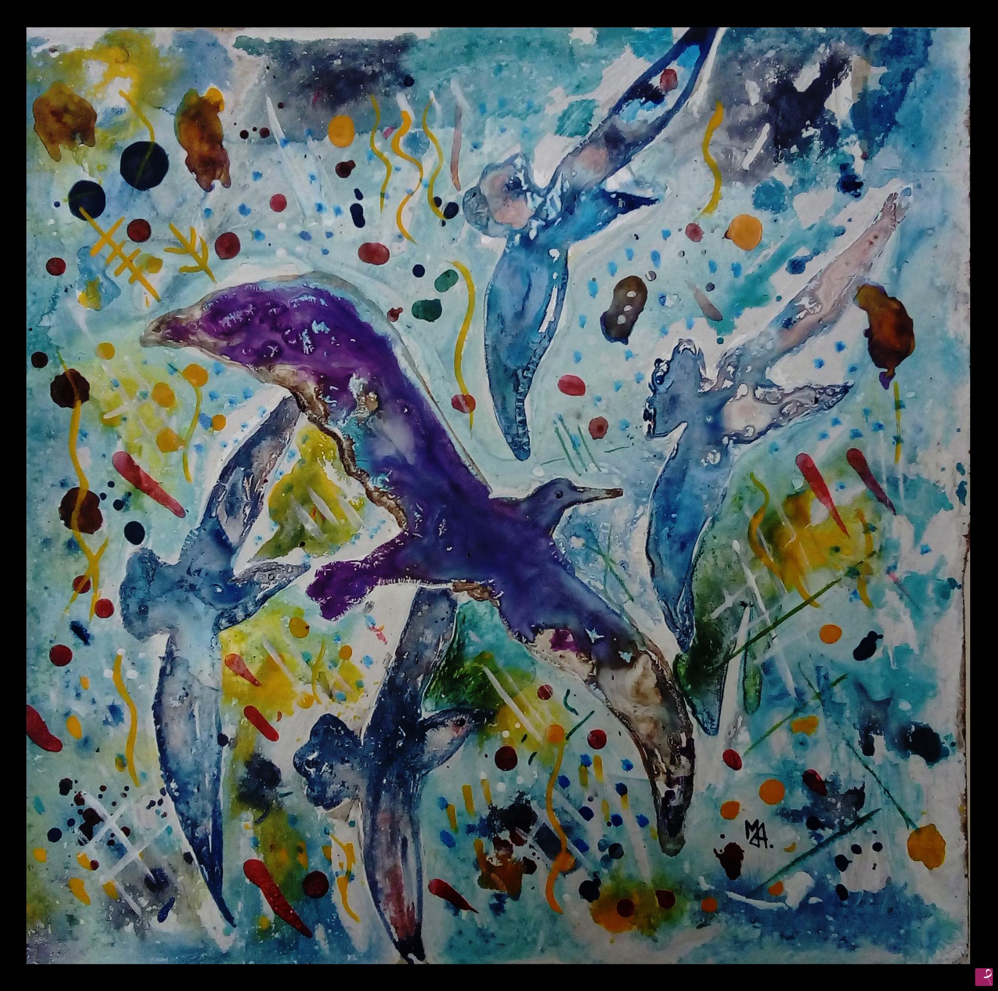 quadri in vendita online - birds and seagulls in the wheat field sky