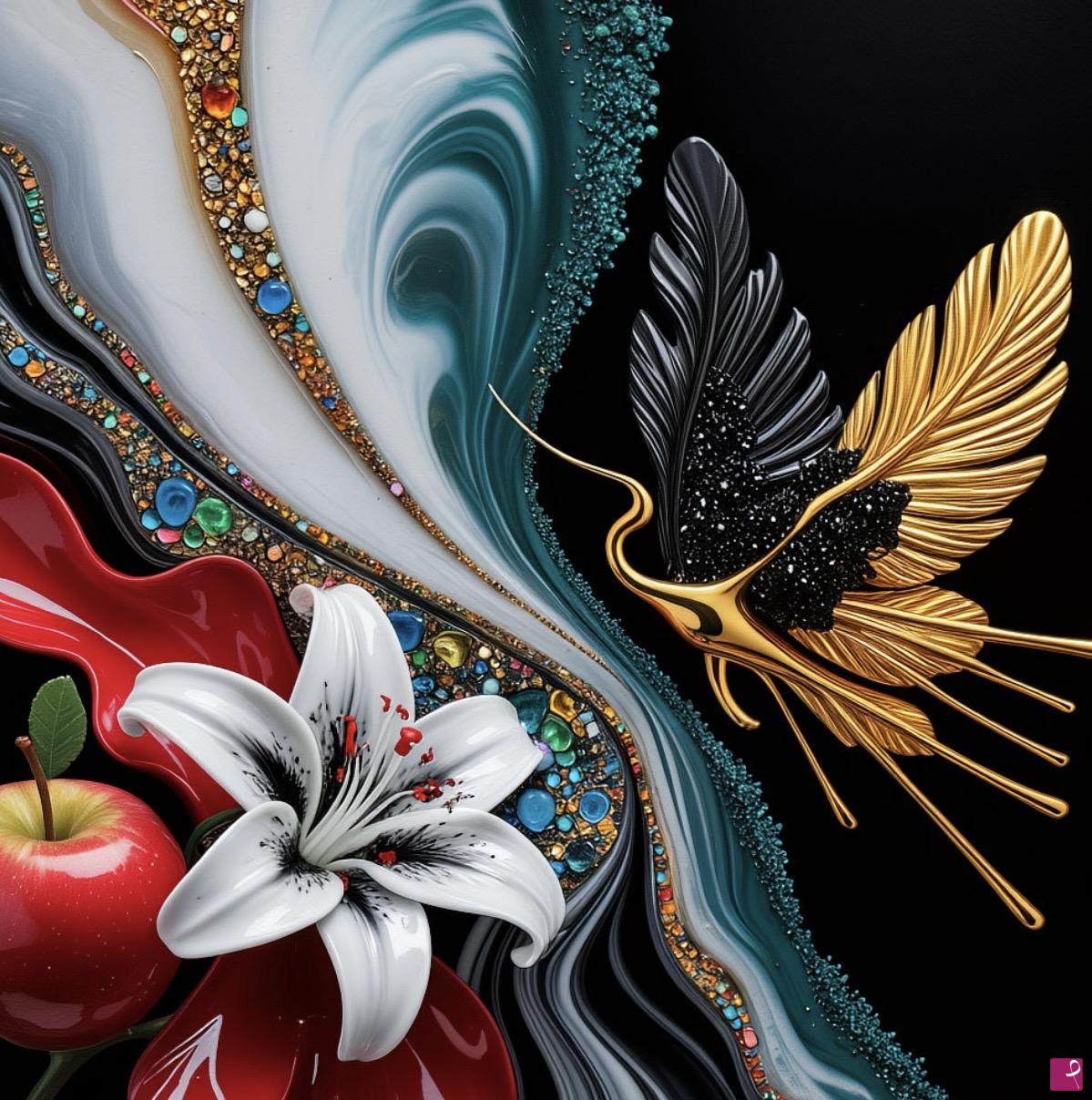 quadri in vendita online - Birds, flower,apple 