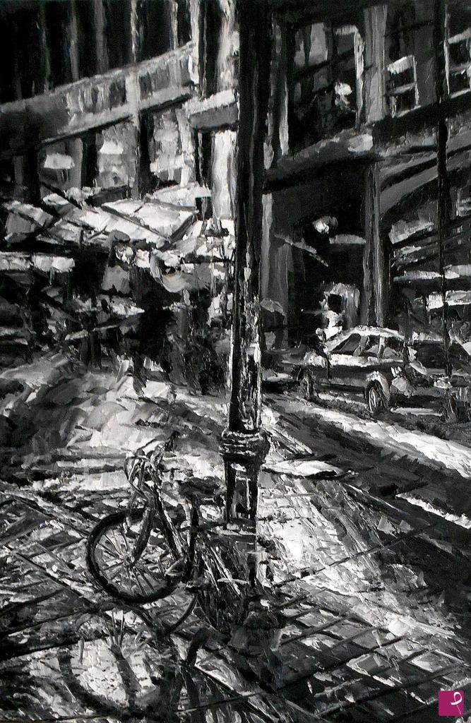 quadri in vendita online - Black and white urban scenery 