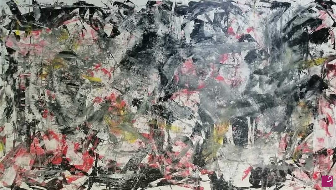 quadri in vendita online - Black and white yellow grey Quadro grande astratto dipinto su tela 150 cm x 80 Lovisi Valter