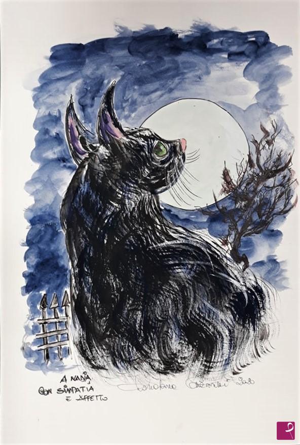 quadri in vendita online - BLACK CAT AND THE MOON 