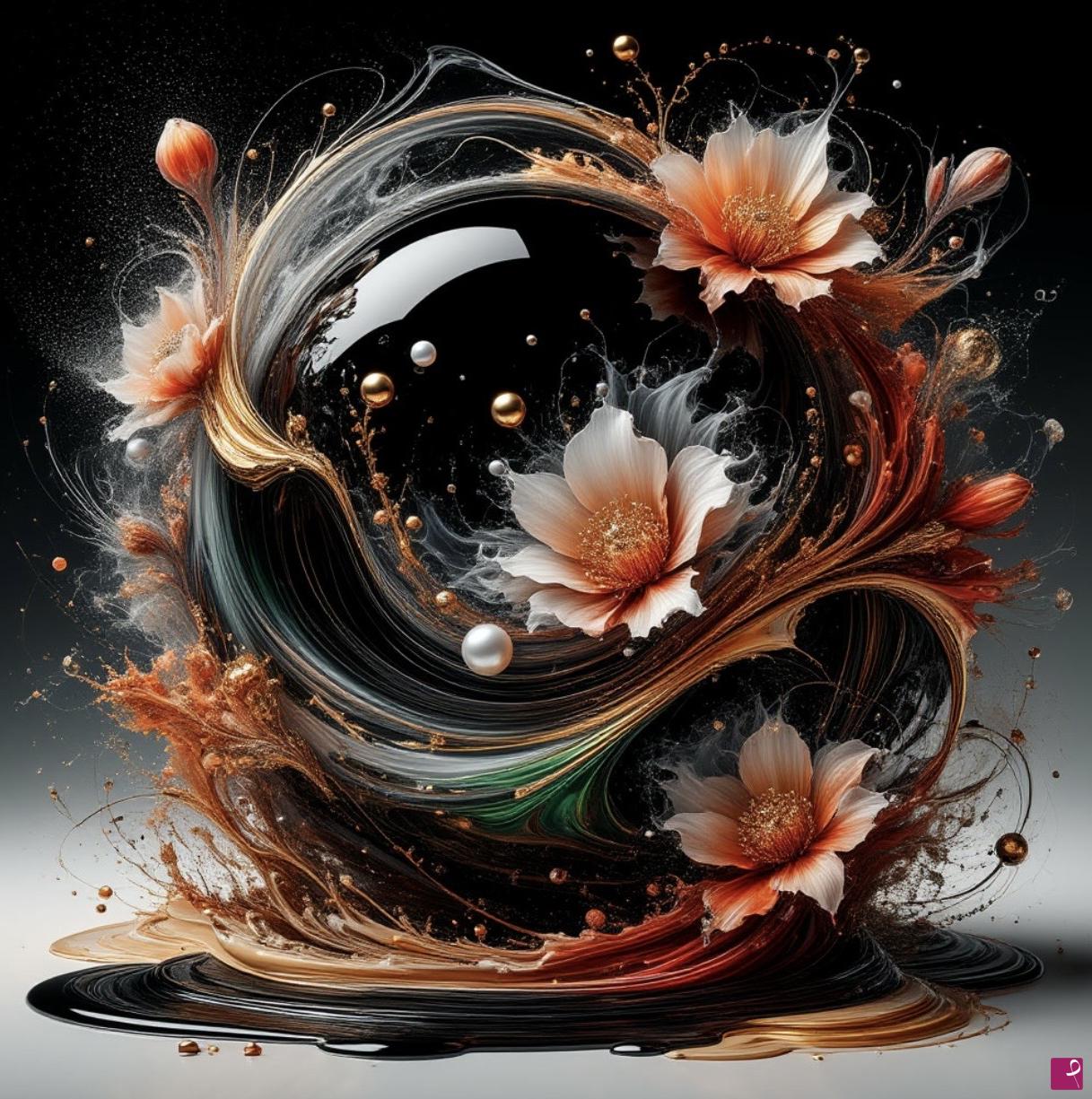 quadri in vendita online - Black floral sphere