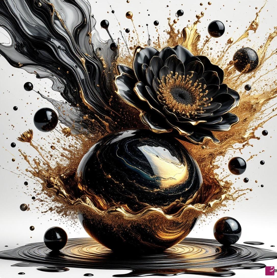 quadri in vendita online - Black flower on ball