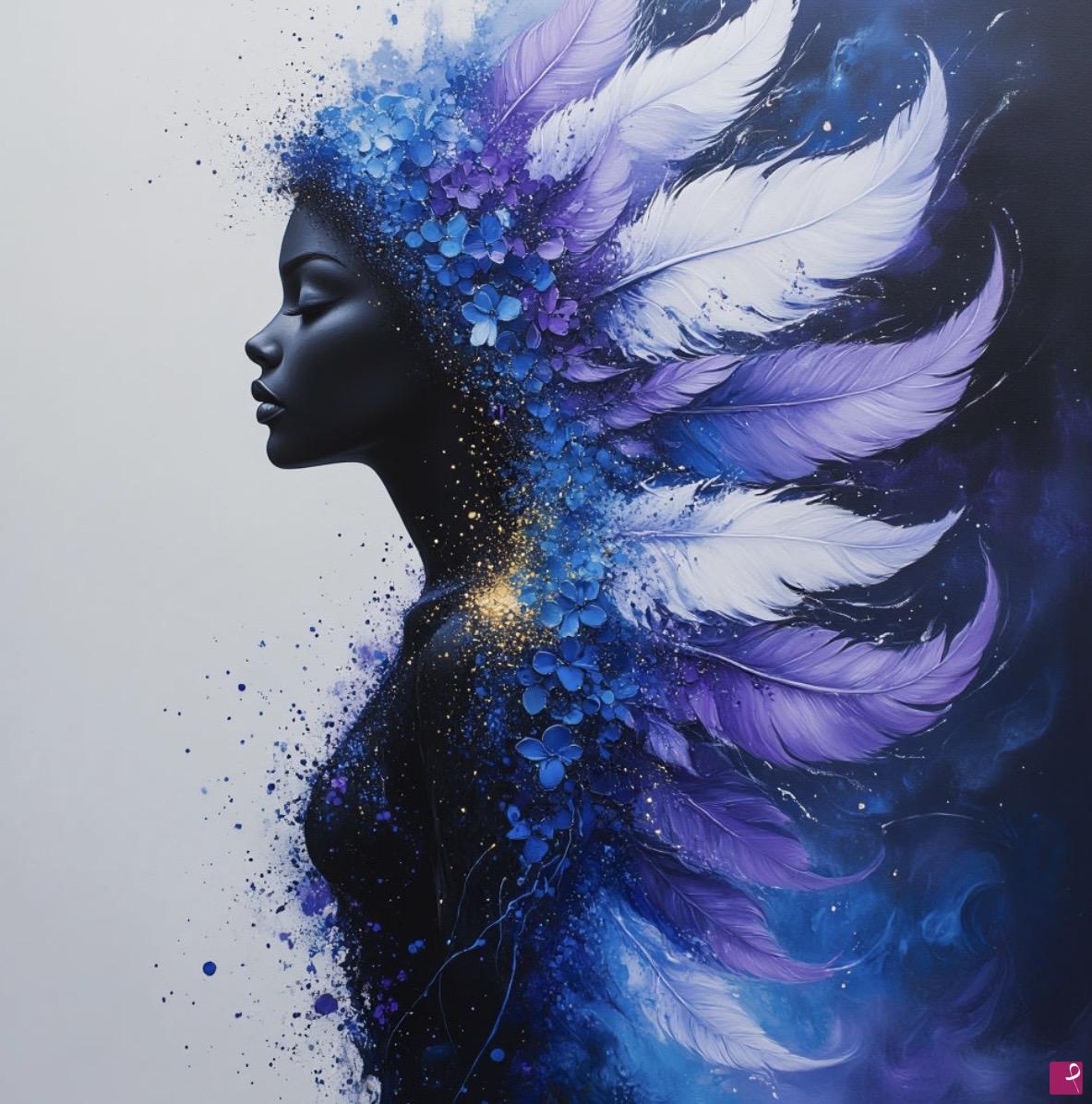 quadri in vendita online - Black girl in feathers