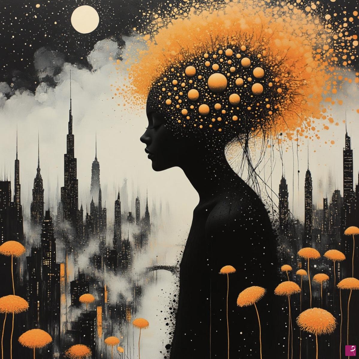 quadri in vendita online - Black lady in city