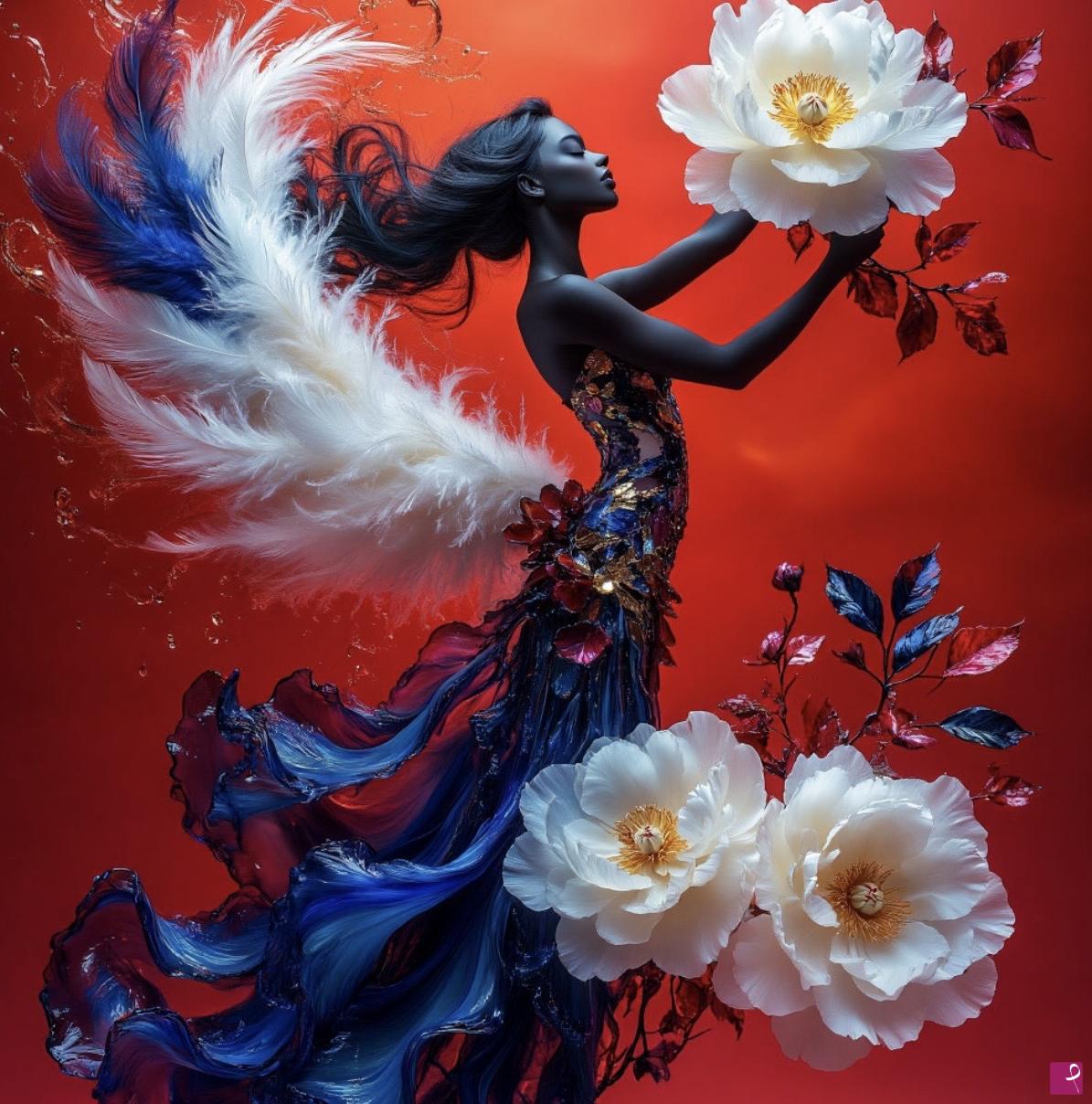 quadri in vendita online - Black nice girl in flowers 2