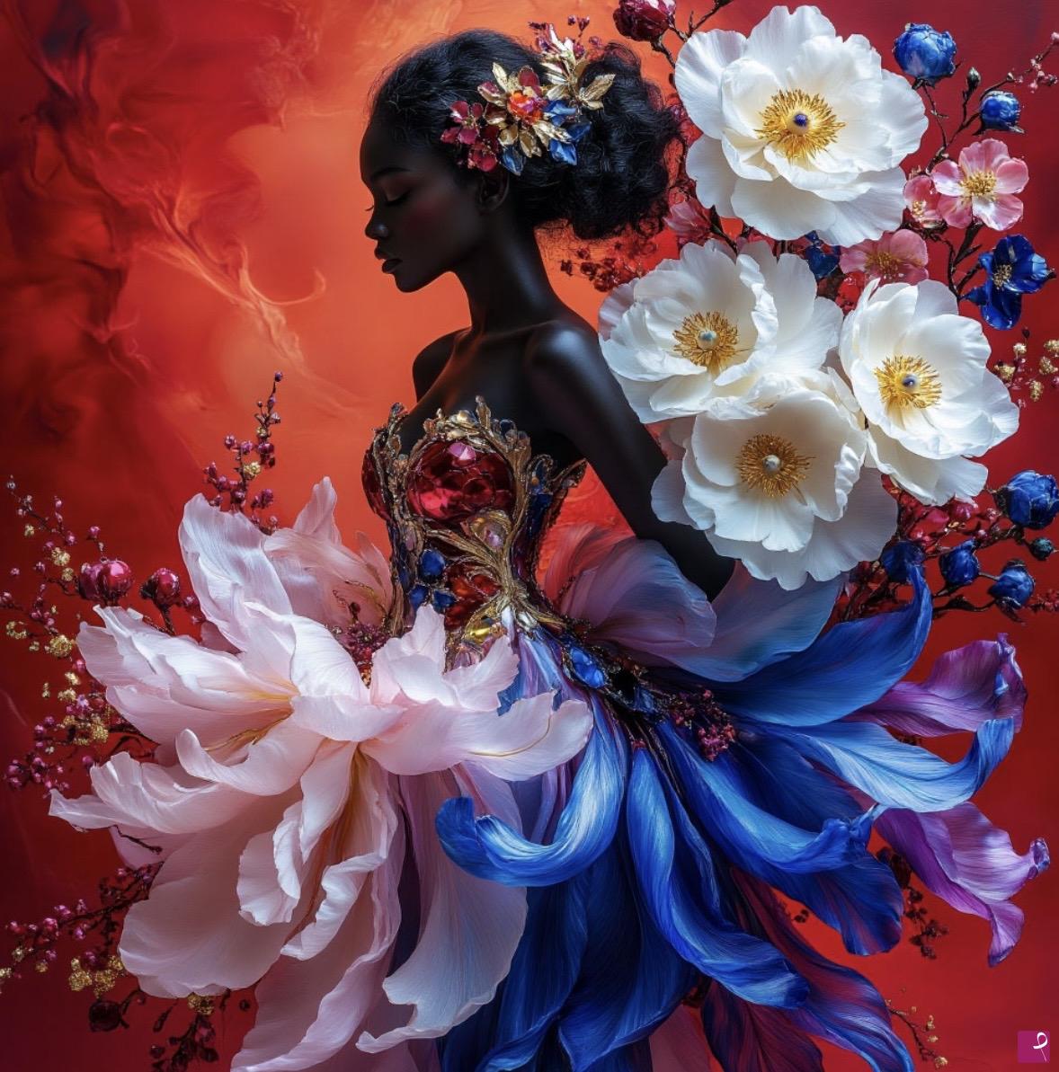 quadri in vendita online - Black nice girl in flowers 3