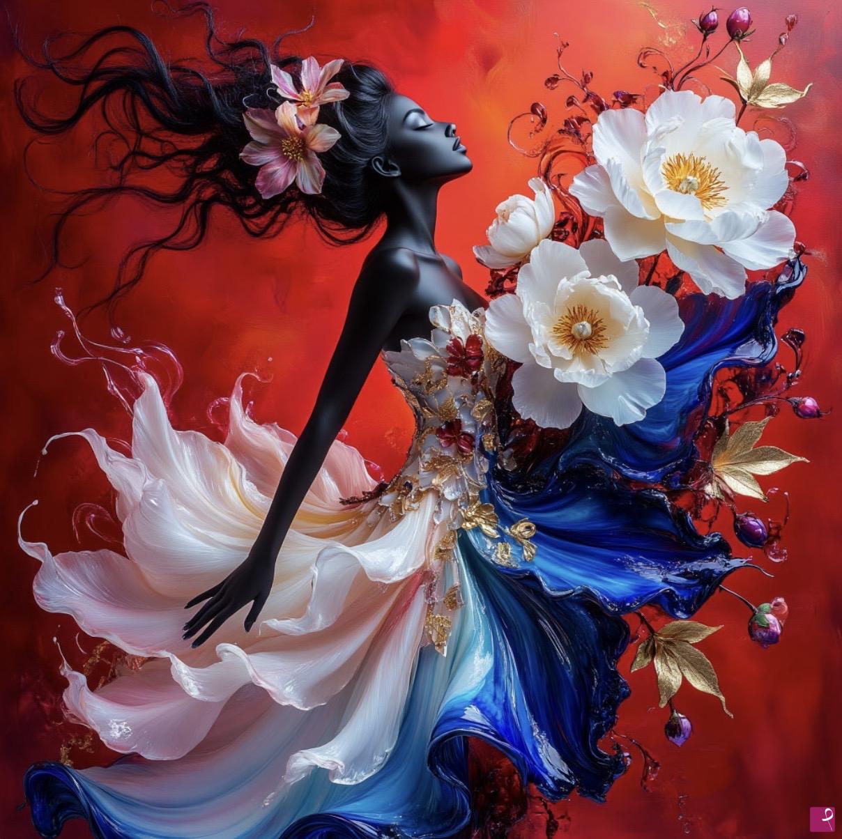 quadri in vendita online - Black nice girl in flowers 