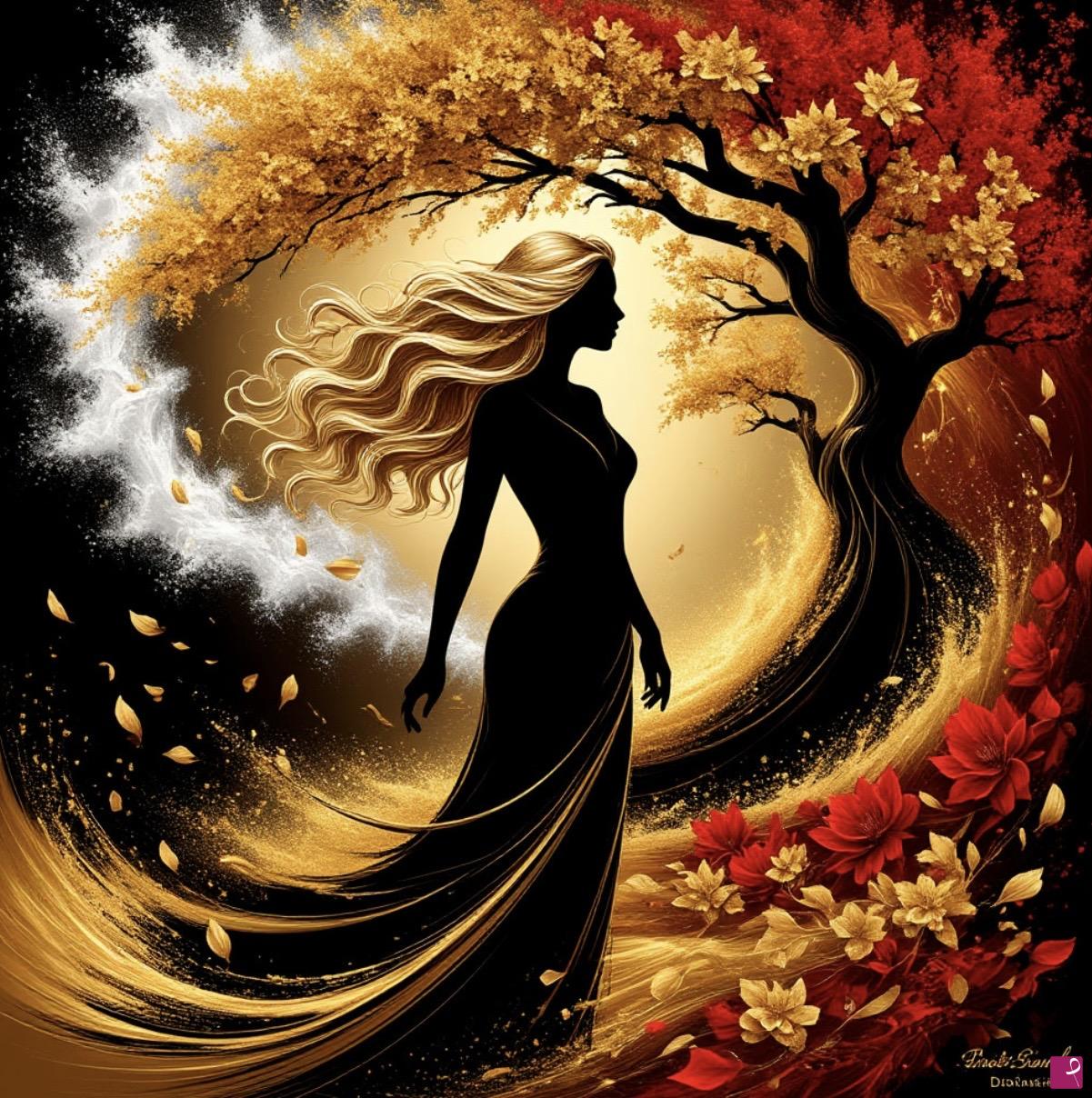 quadri in vendita online - Black sky, women and tree