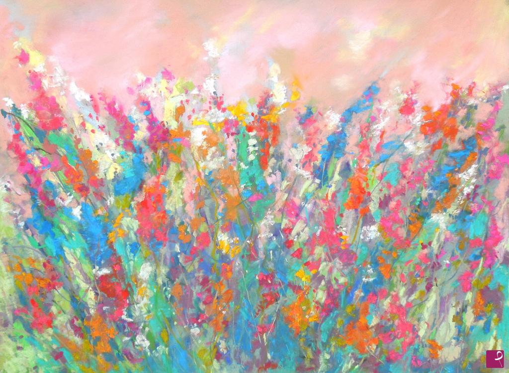 quadri in vendita online - Blossoming summer garden and pink sky - 412