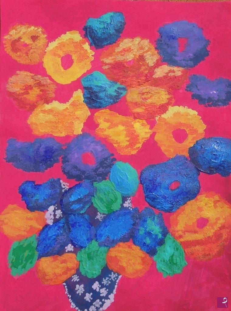 quadri in vendita online - Blue and lilac vase of flowers - 510