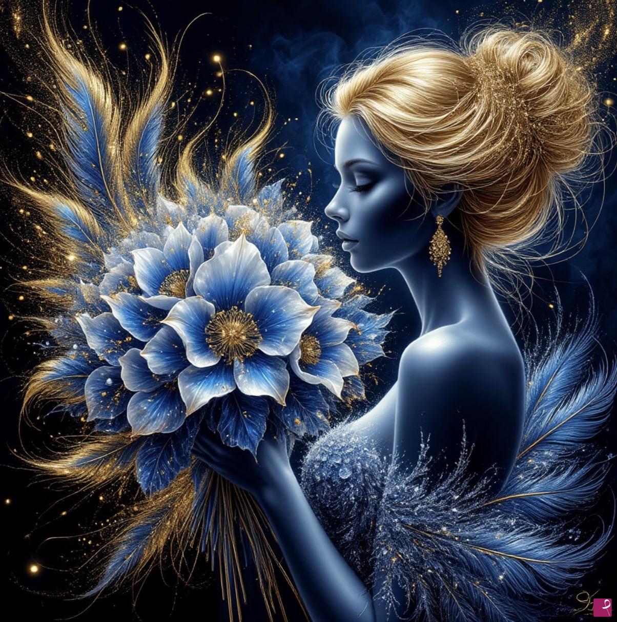 quadri in vendita online - Blue beautiful woman 