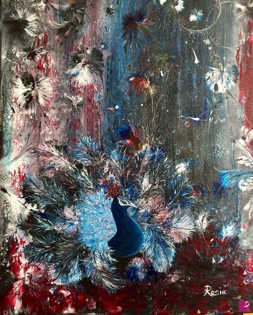 quadri in vendita online - Blue peacock 