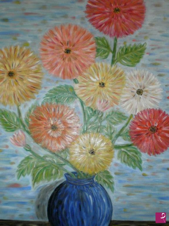 quadri in vendita online - Blue pot with flowers