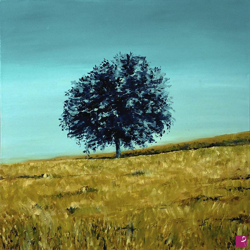 quadri in vendita online - Blue tree in a grain field