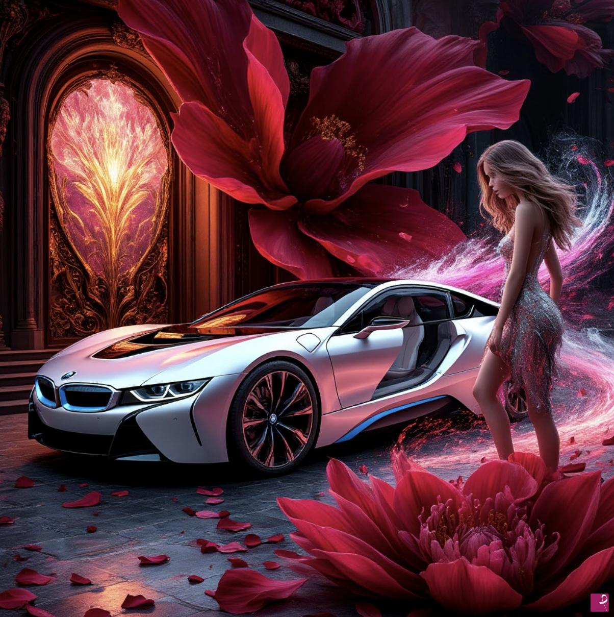 quadri in vendita online - BMW car and girl 