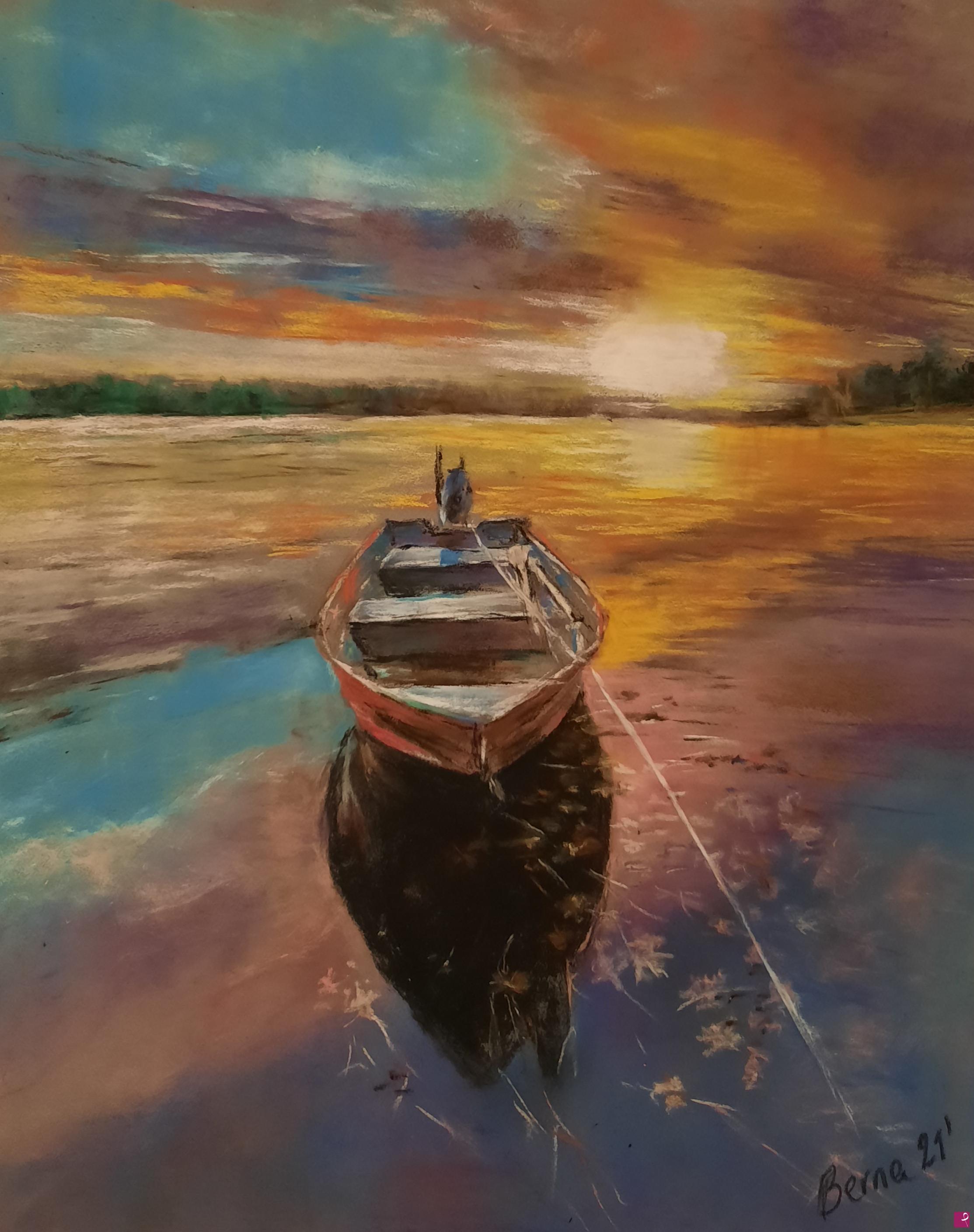 quadri in vendita online - Boat and leaves