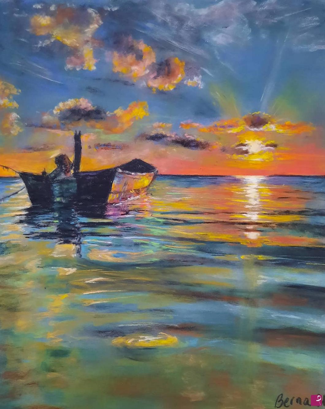 quadri in vendita online - Boat in sunset