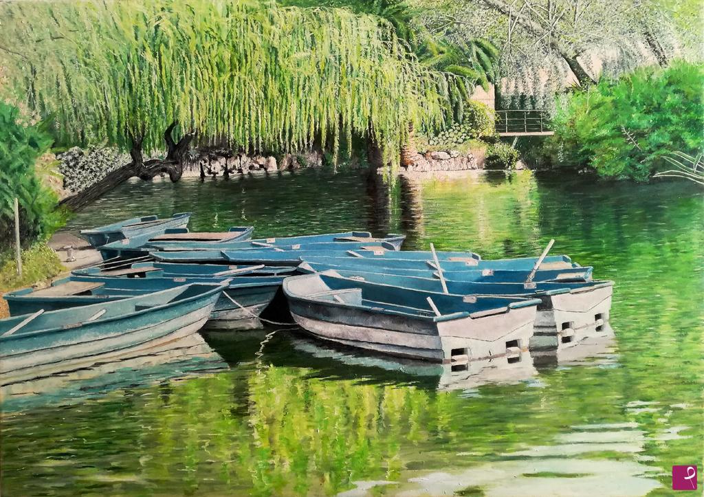 quadri in vendita online - Boats under the willow