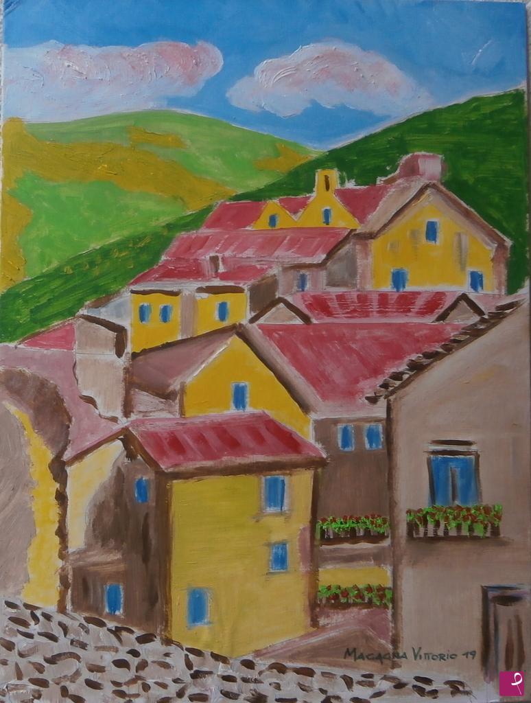 quadri in vendita online - Borgo  di montagna