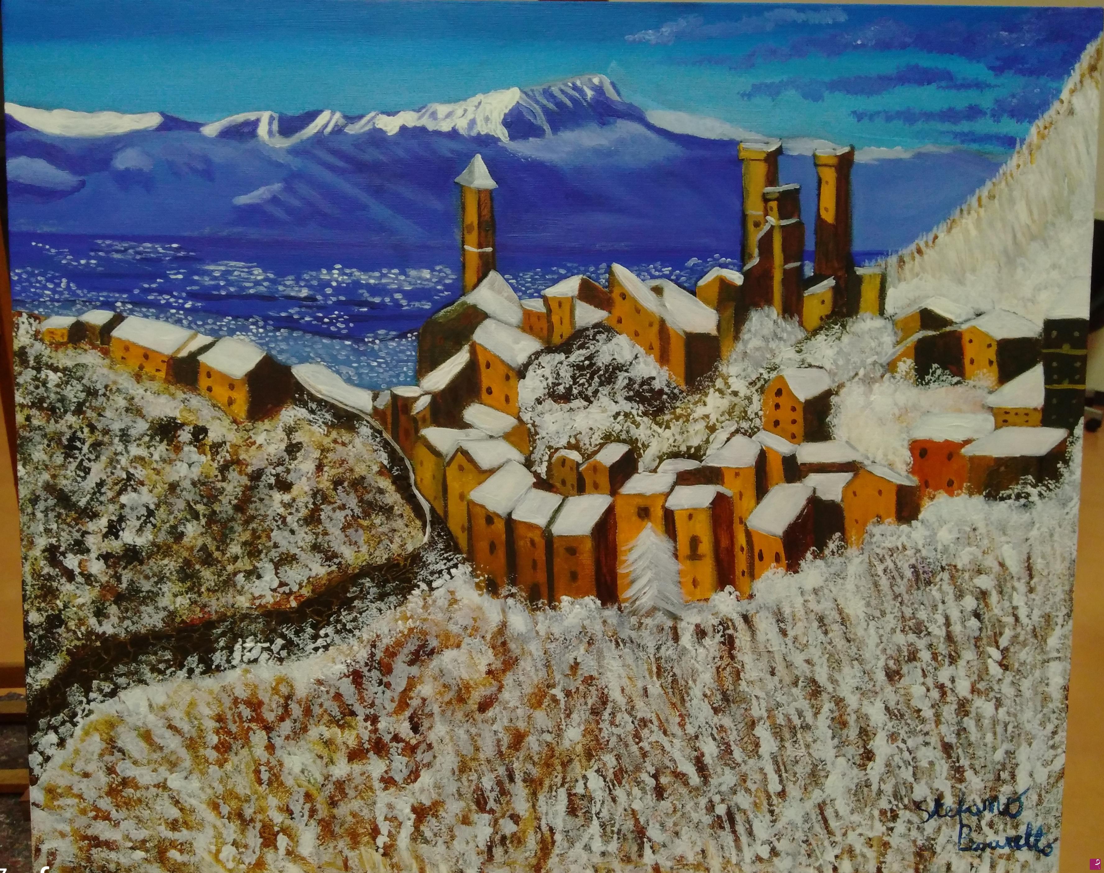 quadri in vendita online - Borgo innevato