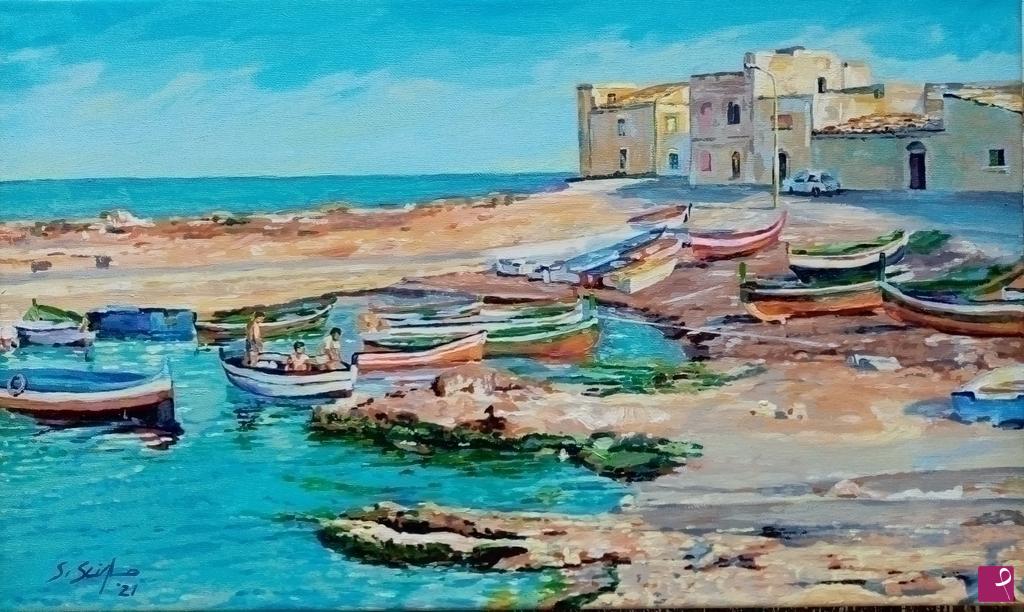 quadri in vendita online - Borgo marinaro siciliano. 