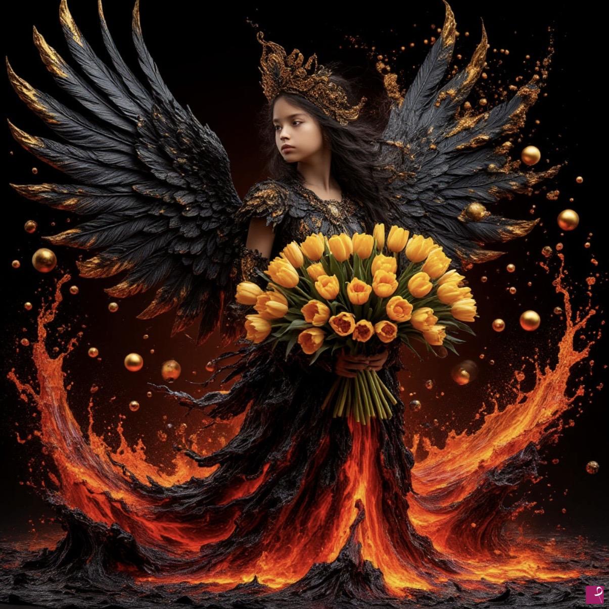 quadri in vendita online - Born angel and flowers 