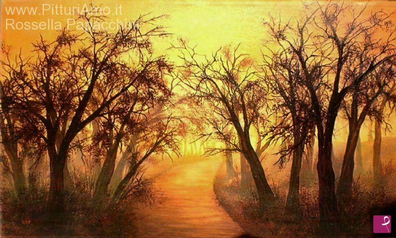 quadri in vendita online - Bosco al tramonto