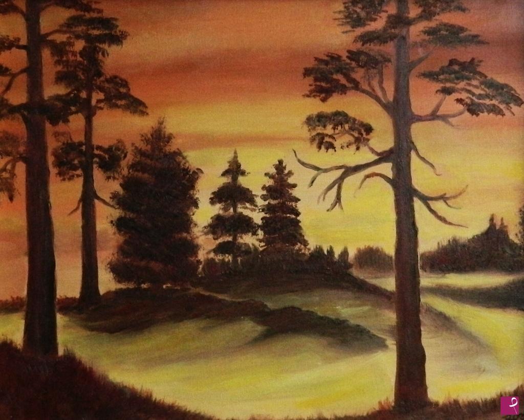 quadri in vendita online - Bosco al tramonto