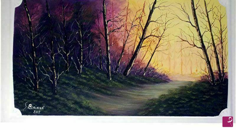 quadri in vendita online - bosco al tramonto d'autunno