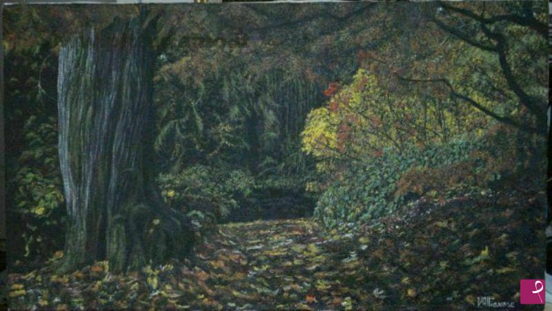 quadri in vendita online - bosco d'autunno al crepuscolo